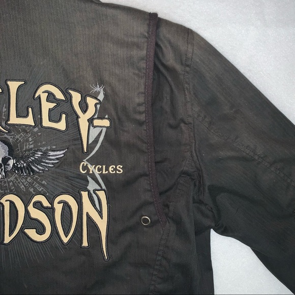 Harley Davidson size L black soft shell riding jacket black skull & wings logo - Picture 13 of 16